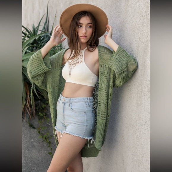 Olivia Green Knit Netted Cardigan EUC - Picture 5 of 8